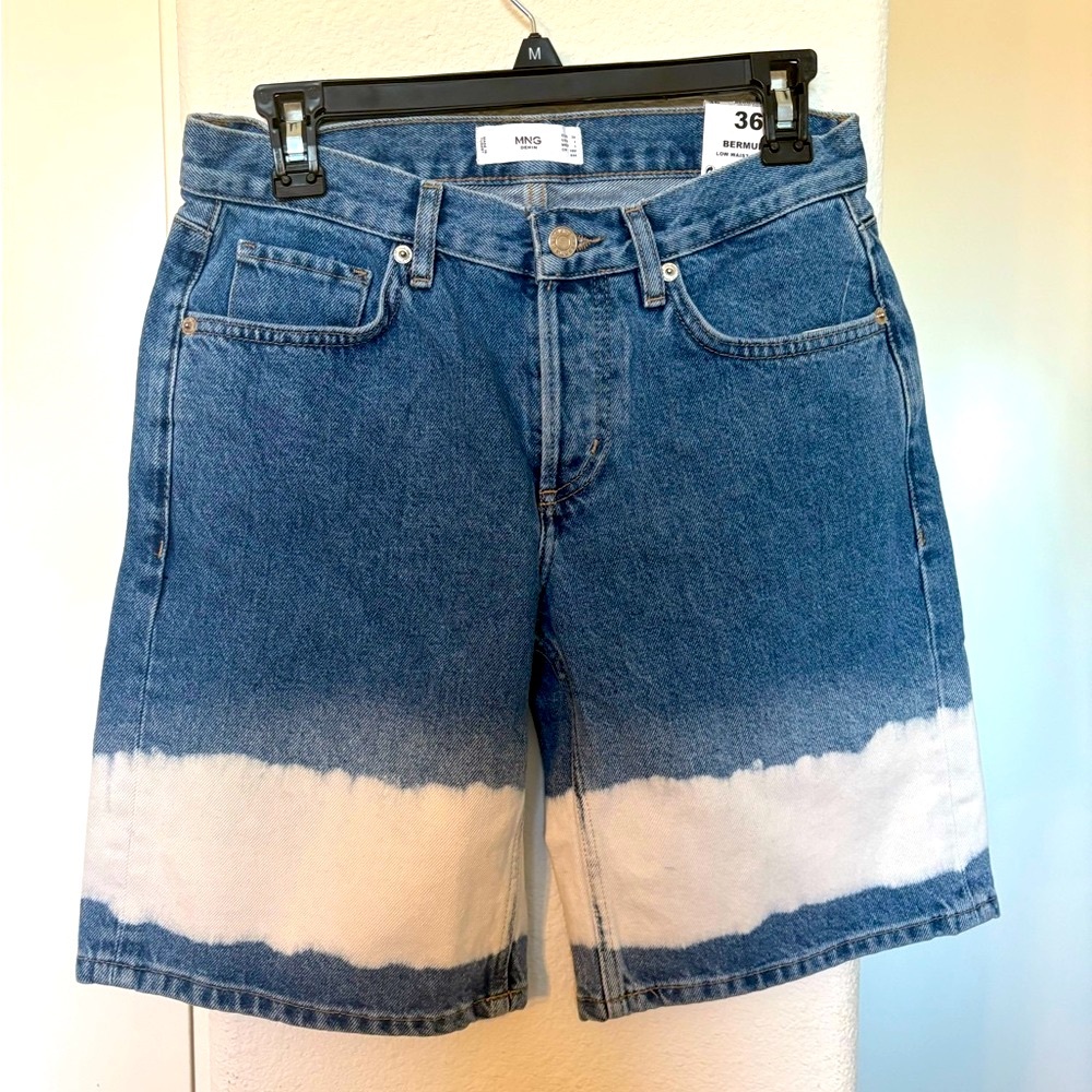 Mango Denim Blue and White Women Shorts